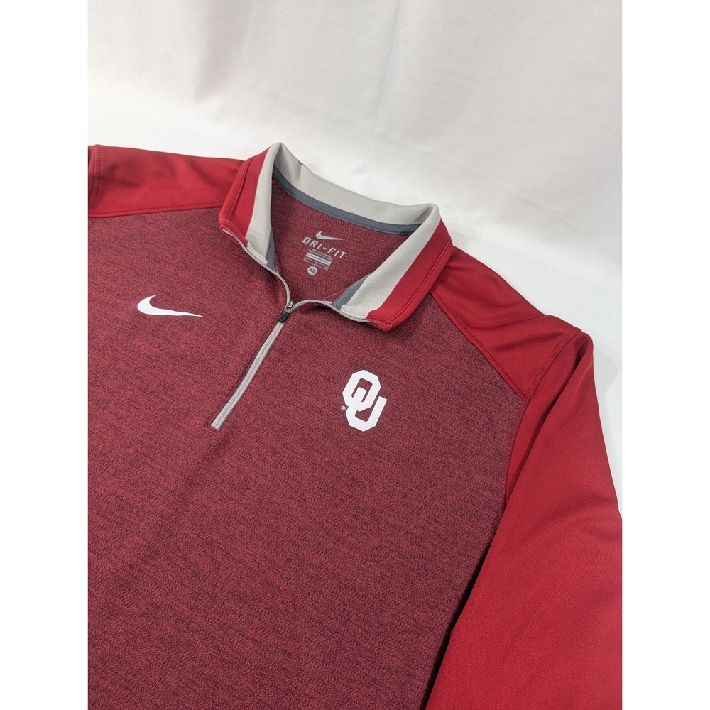 Oklahoma Sooners Pullover Mens (XL) Red Nike Dri Fit Quarter Zip LongSleeve